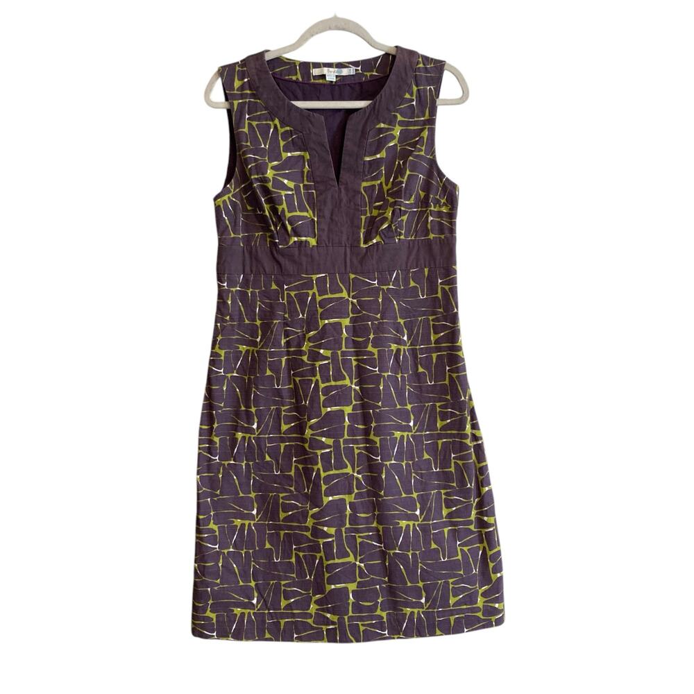 Boden Lime Green Purple Sleeveless Cotton Knee Length Sheath Dress Size 10R